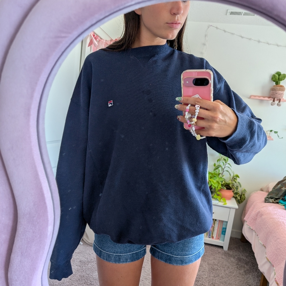 Fila Oversized Cozy Crew Navy Blue Sweater Size XL